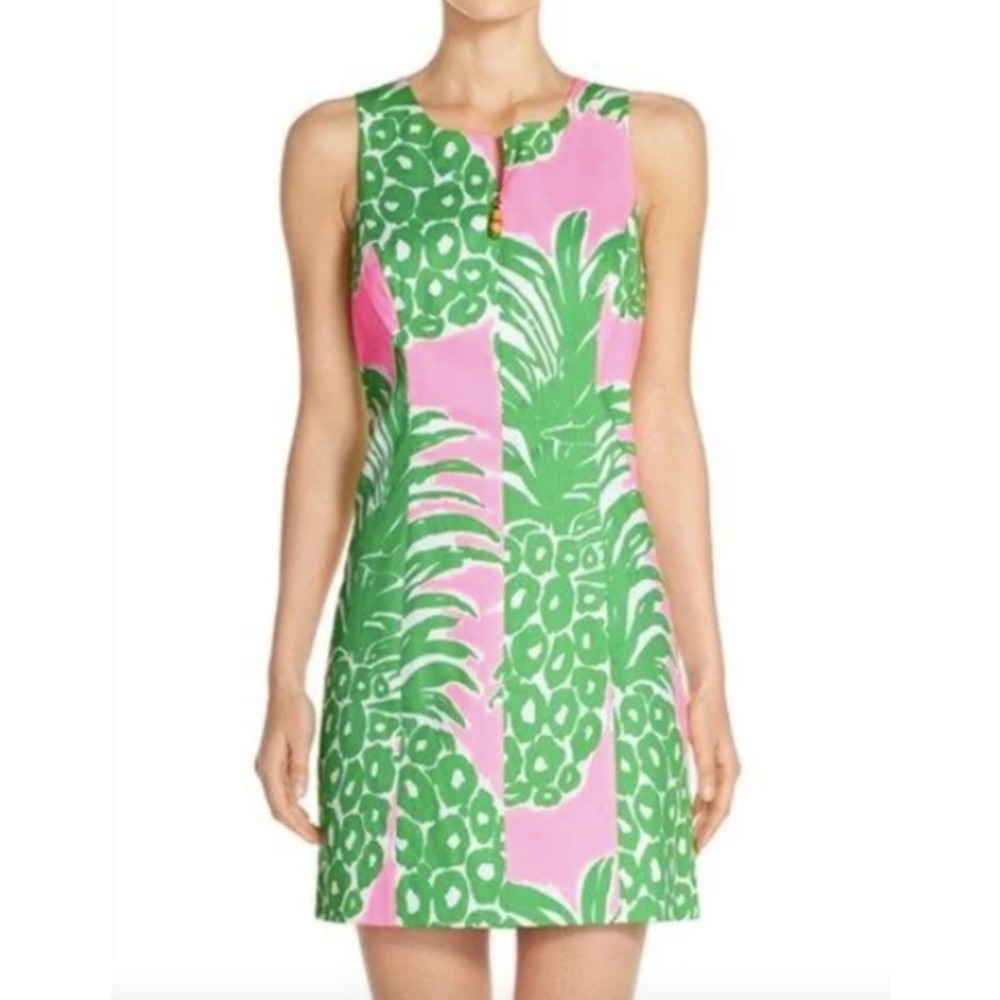 Lilly Pulitzer Mila Bamboo Zip Front Shift Dress Flamenco Pineapple Print sz 2‎